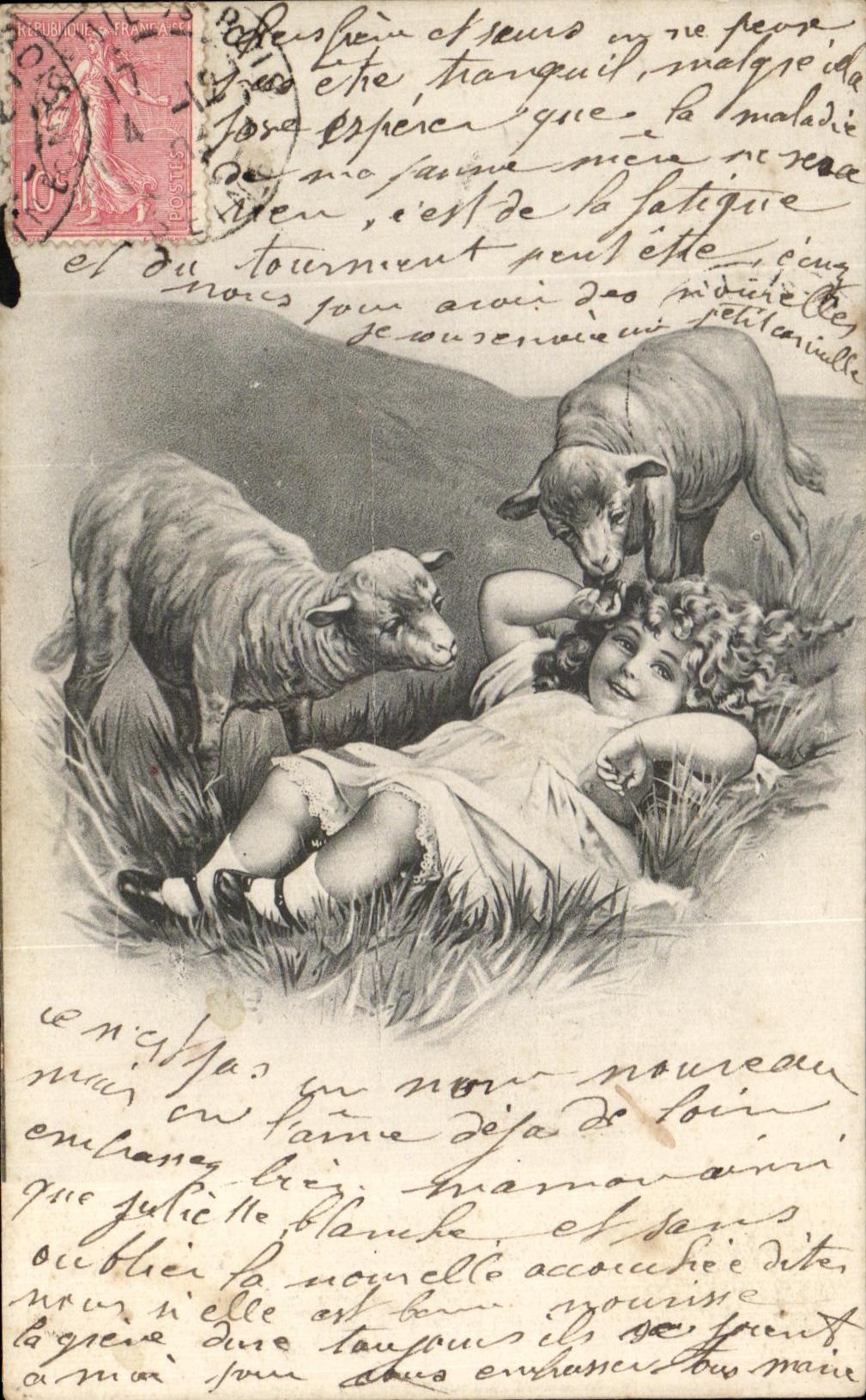 Corderos de las ovejas del nino de la fantasia de CPA