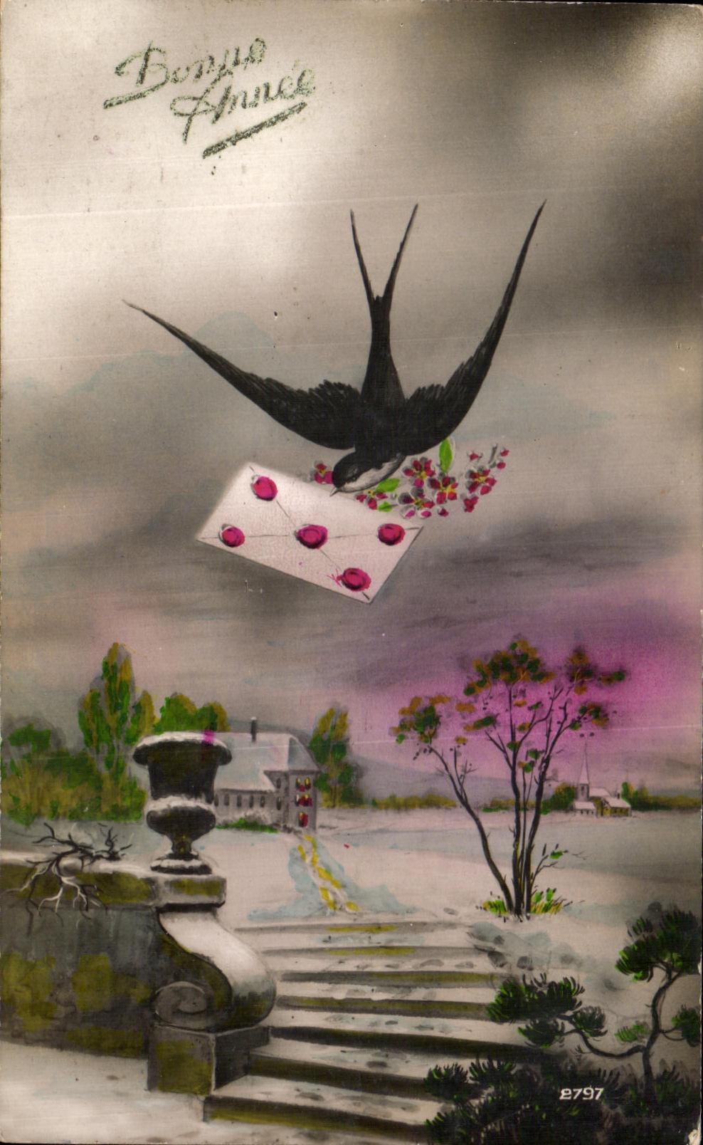 CPA Bonne Annee Hirondelle