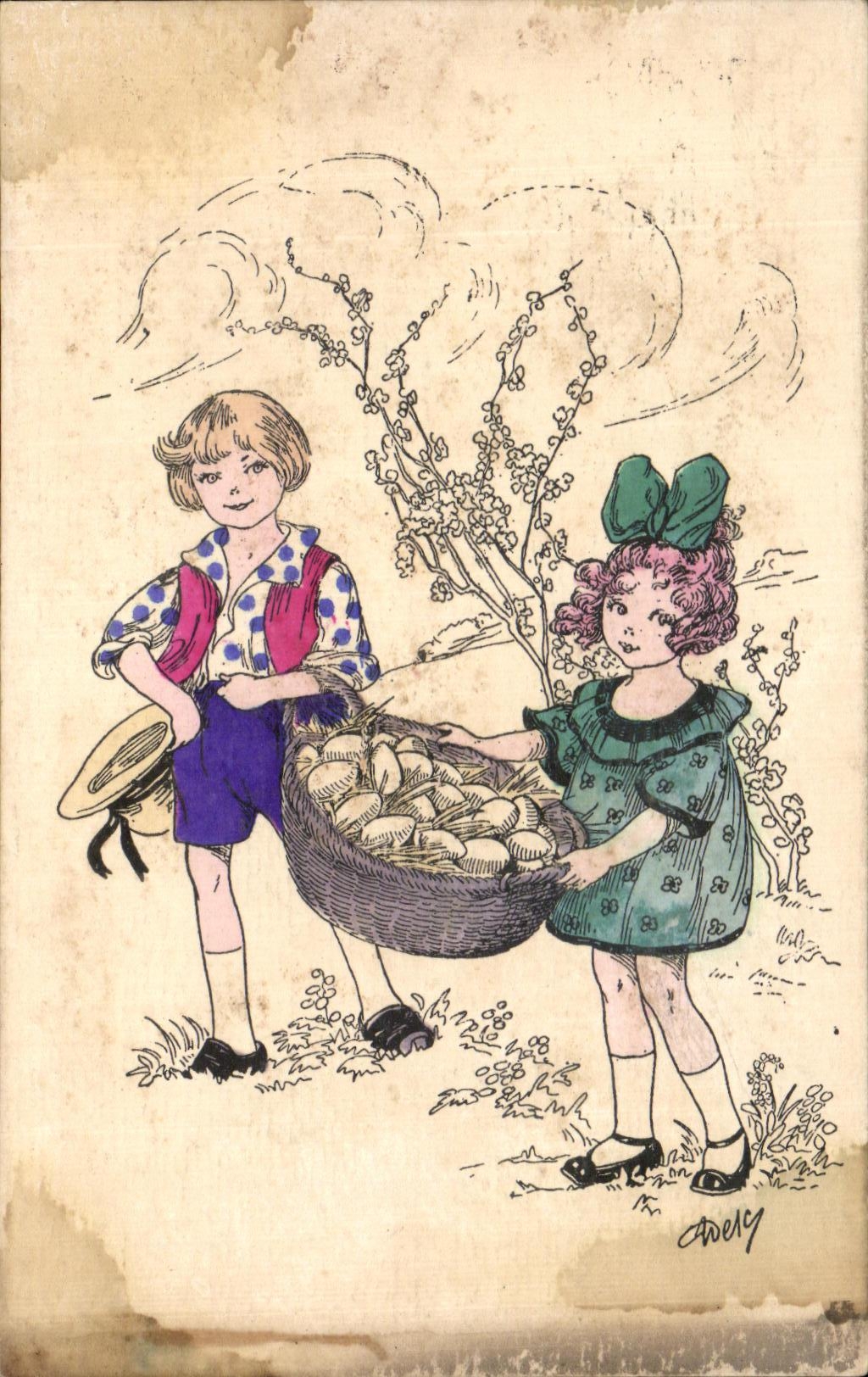 CPA Fantasy Children Easter Eggs