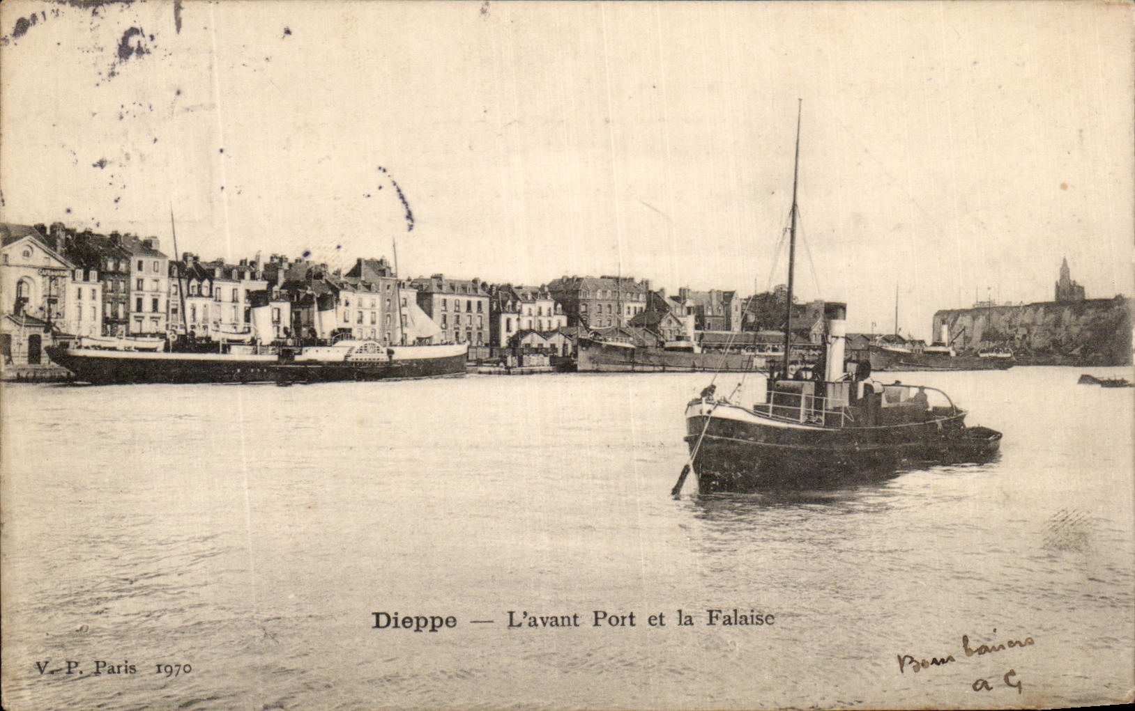 CPA Dieppe antes del puerto y de los barcos del acantilado