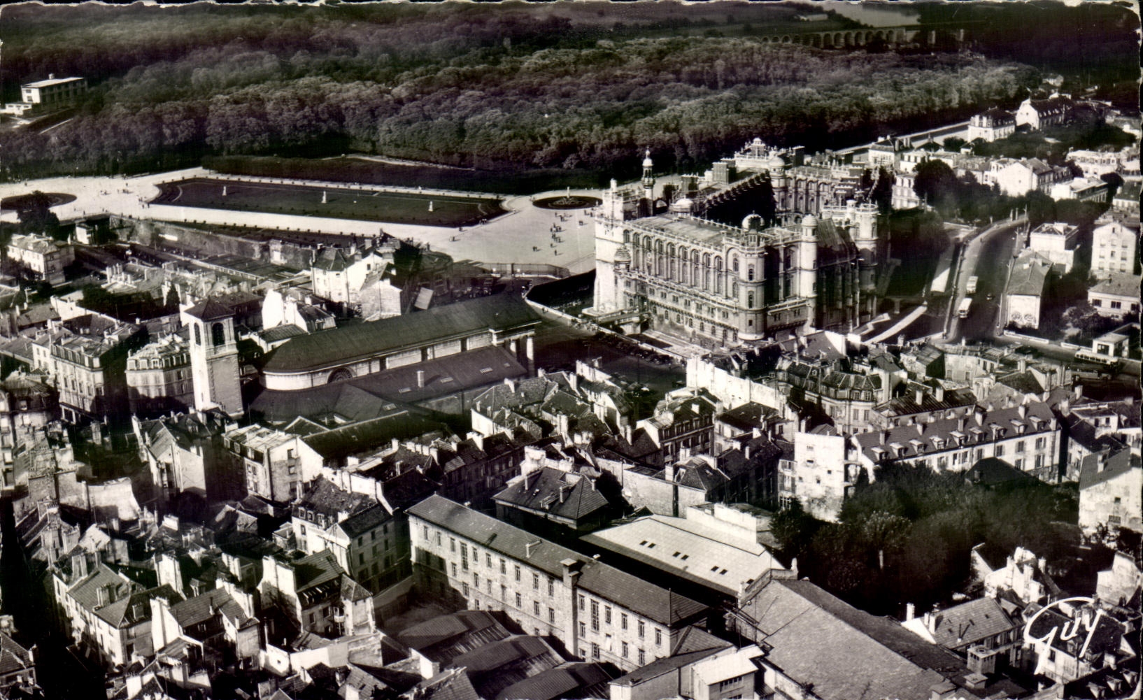 CPSM En avion Sur Saint Germain En Laye L'eglise et chateau la Gare et la plage 