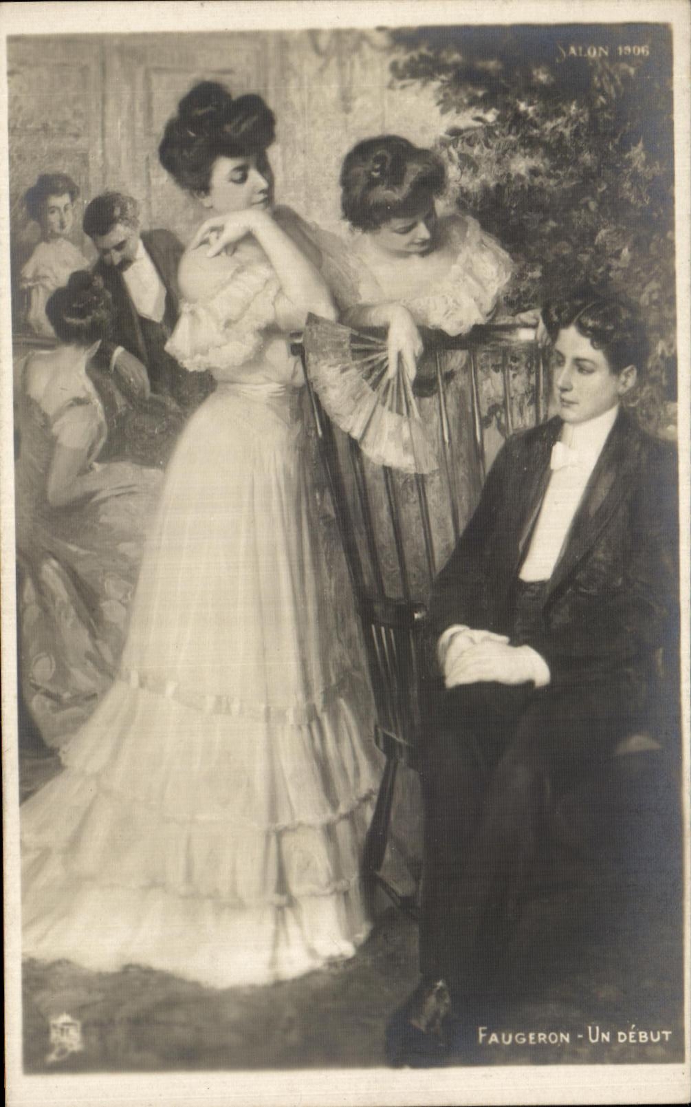 CPA Faugeron Un Debut Femme Eventail