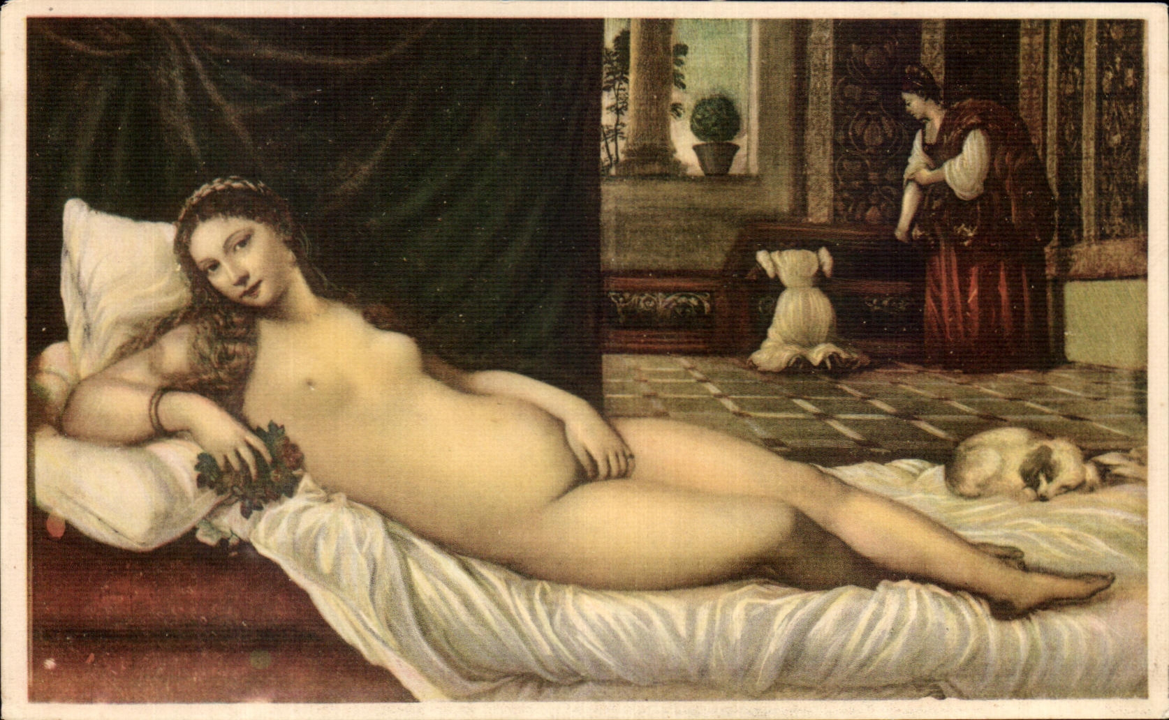CPA Fantaisie Femme Venere Detta Del Cagnolino Tiziano Firenze