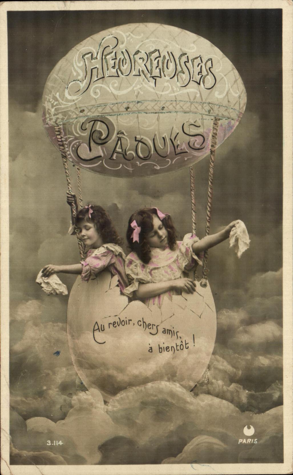 CPA Fantasy Children Balloon Easter Eggs