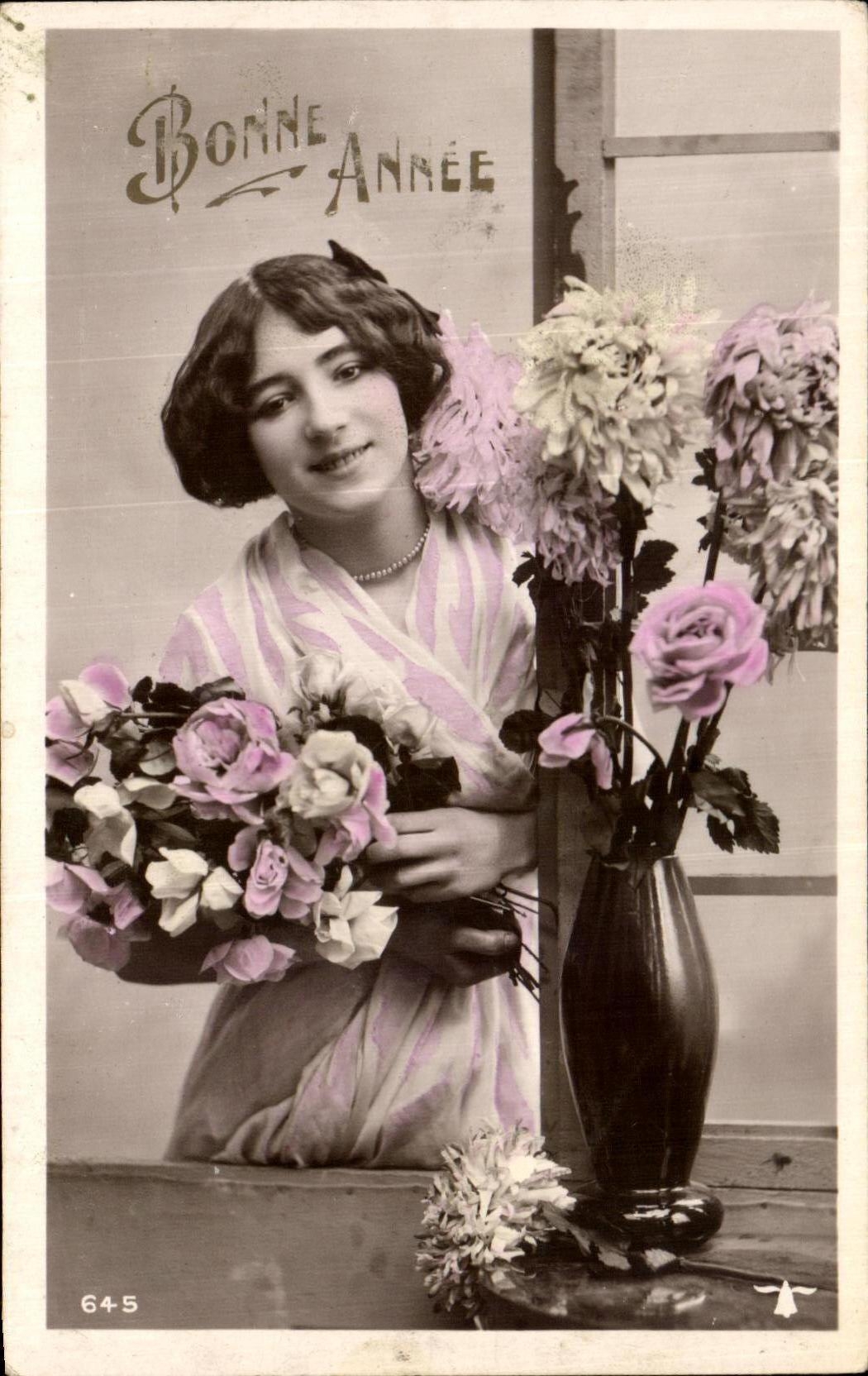 La mujer de la fantasia de CPA florece Feliz Ano Nuevo