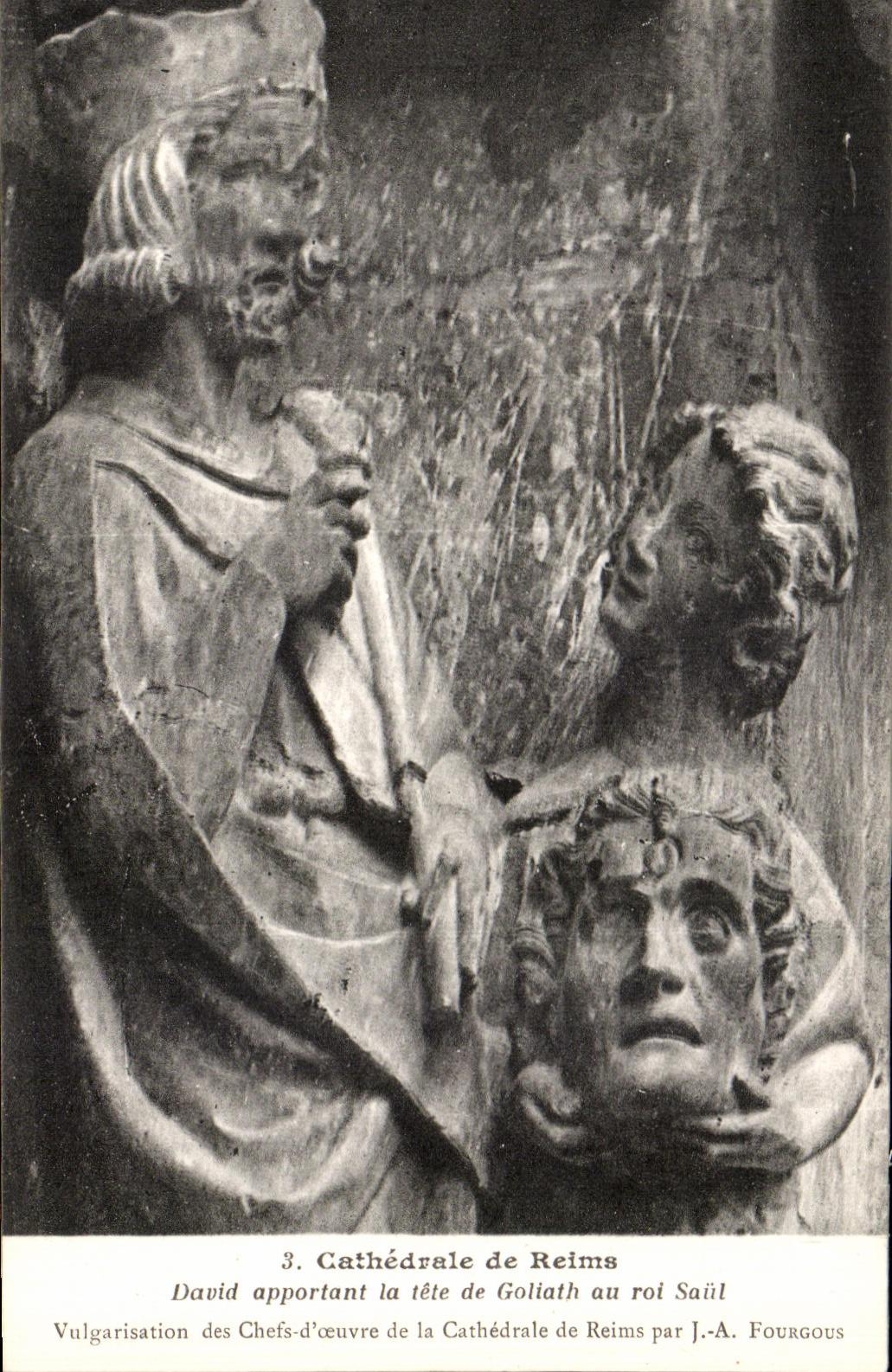 CPA Cathedral Of Rheims David Bringing the Head Of Goliath to the King