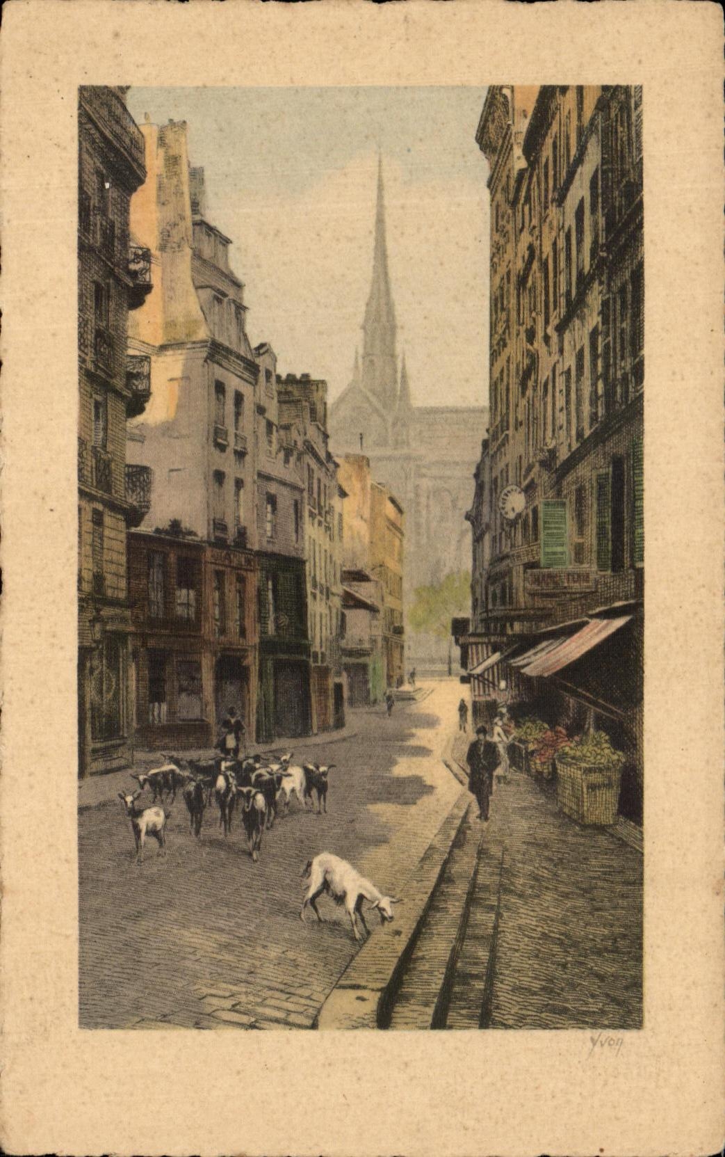 CPA Paris Rue Top Paves Goats