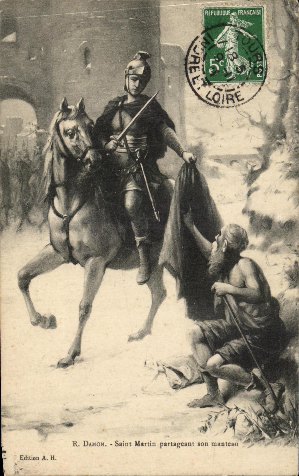 CPA Damon Saint Martin partageant son Manteau 