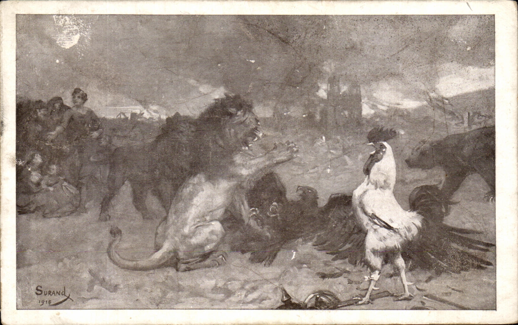 CPA Lion and eagle Cock Militaria