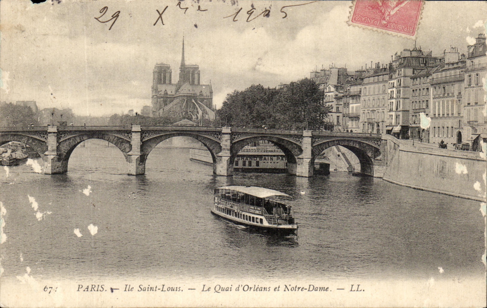 CPA Paris Island Saint Louis the Quay of Orleans and Notre Dame Barge