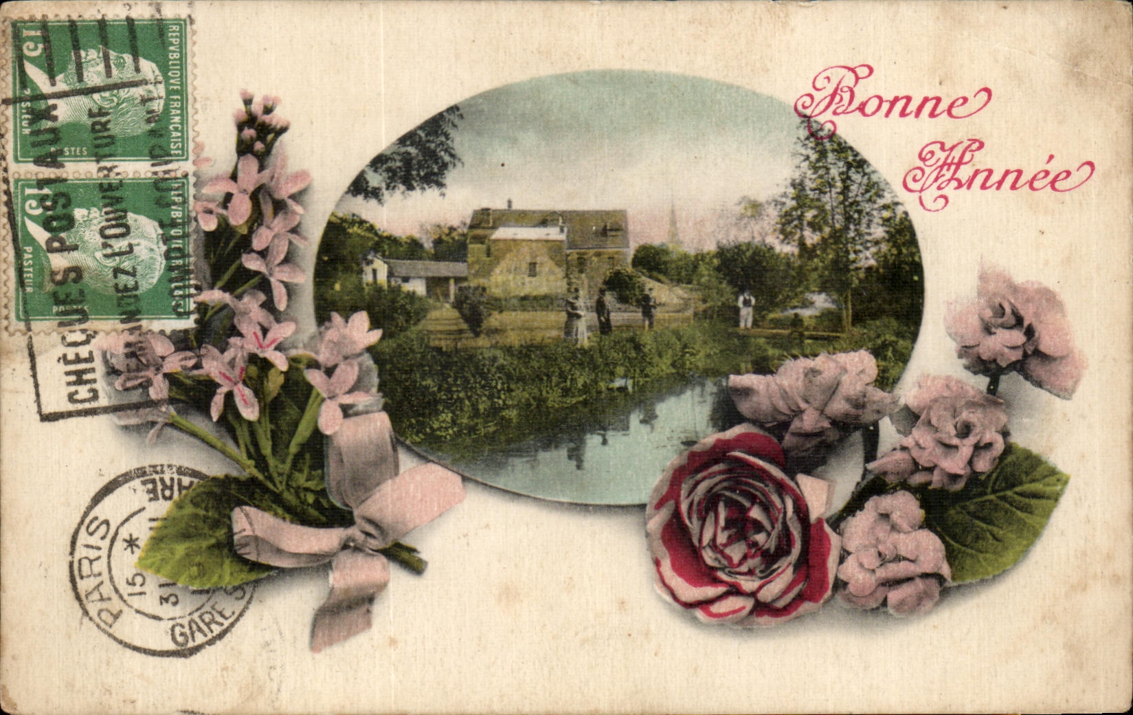 CPA Fantaisie Fleurs Village 