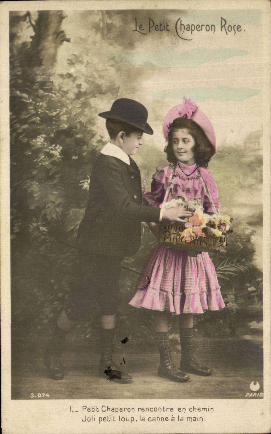 CPA Fantasy Children the small pink hood