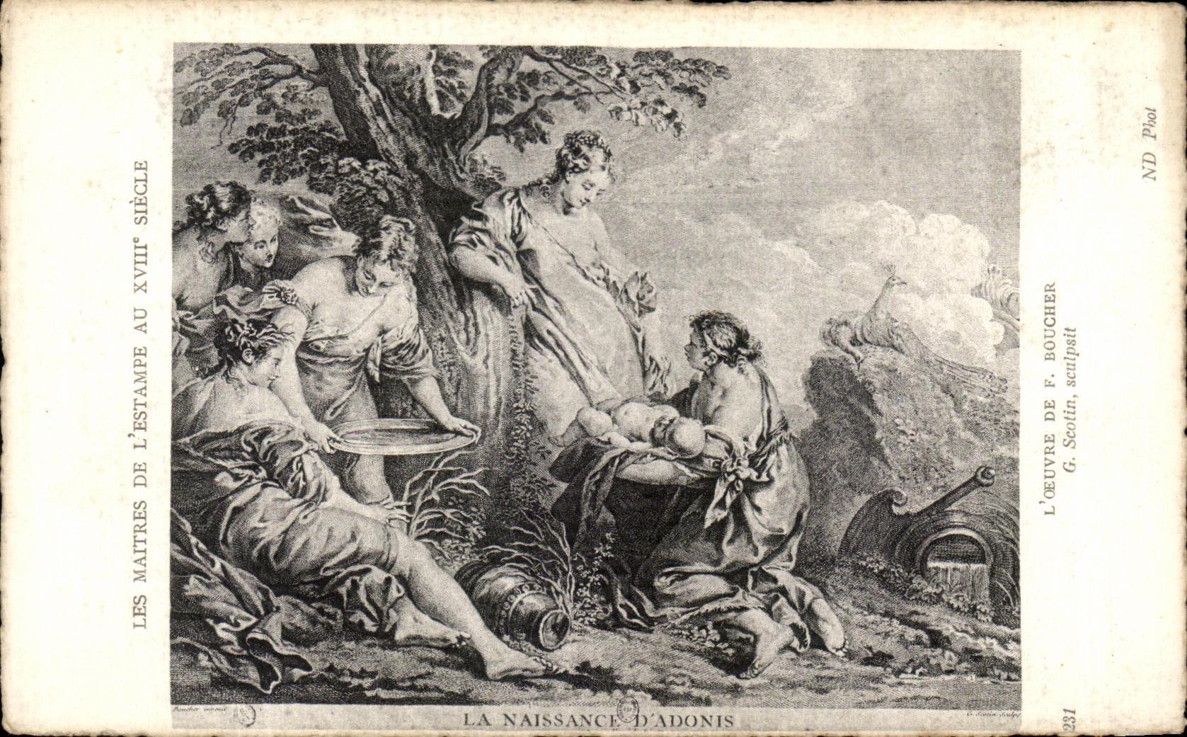 Main CPA of the print of the 18th Scotin Butcher birth of Adonis