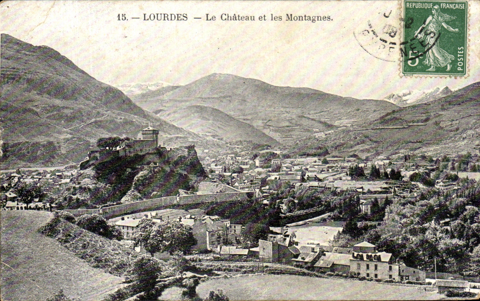 CPA Lourdes the Castle and Mountains