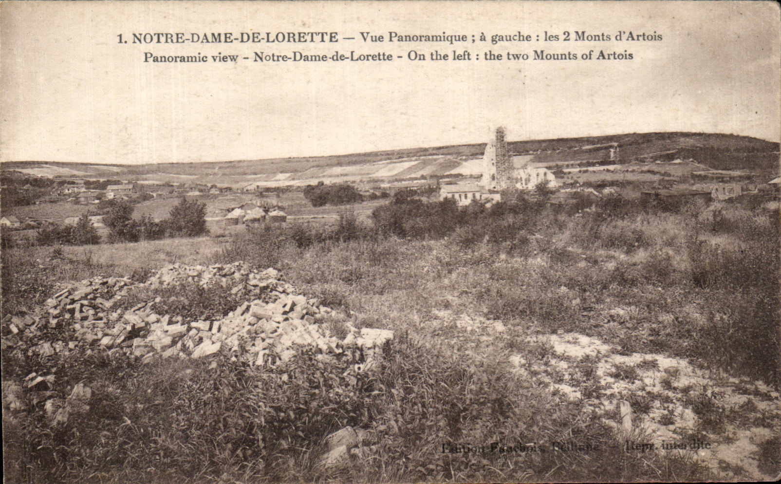 CPA Notre Dame De Lorette Vue Panoramique a gauche les 2 monts d'Artois 