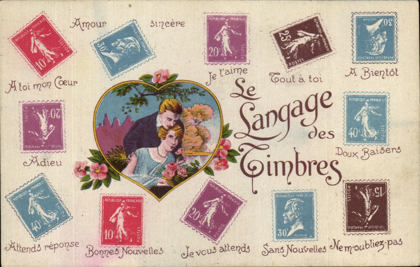 CPA Fantaisie Langage des timbres Semeuse