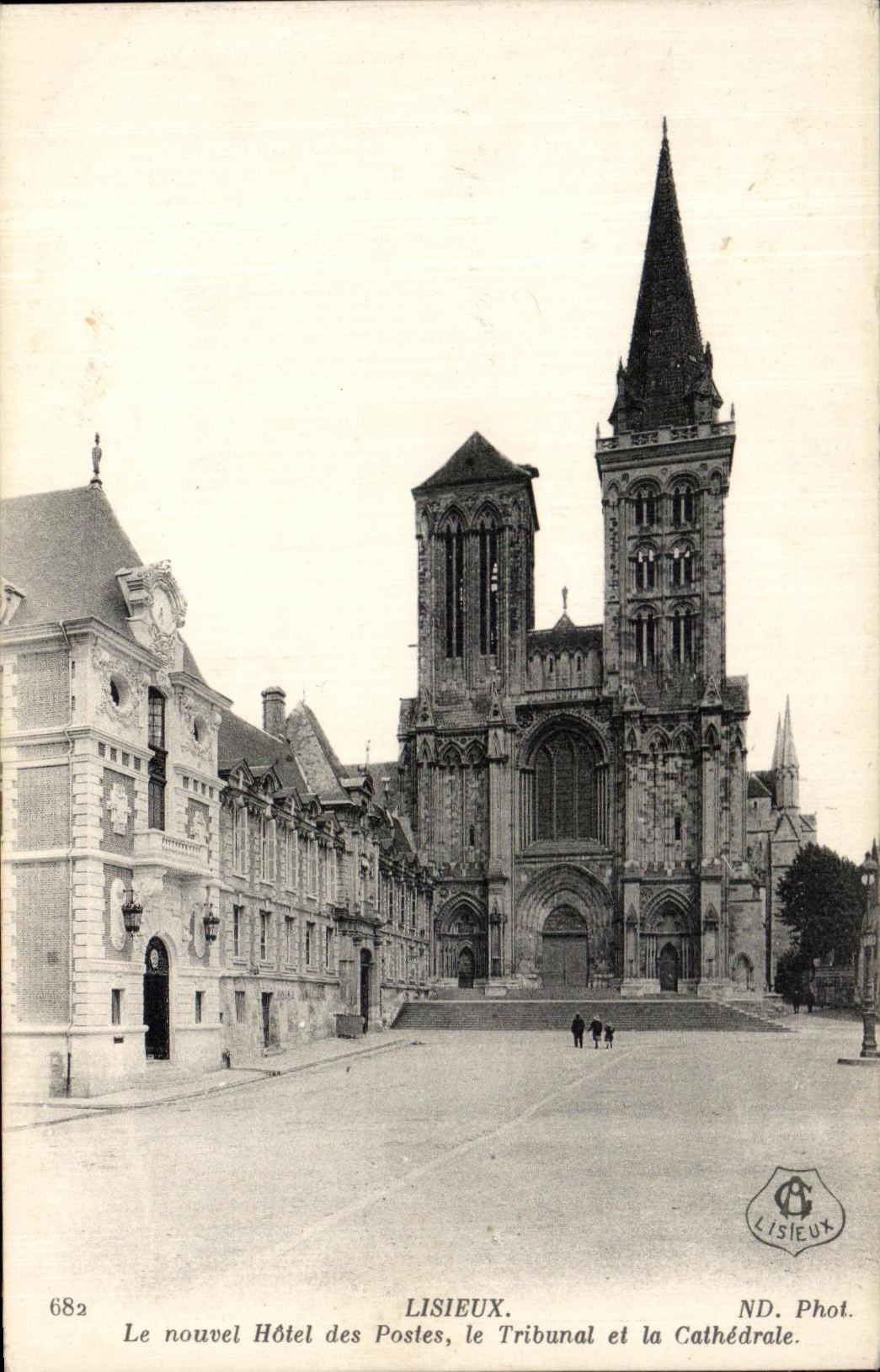 CPA Lisieux the New Post office building the Court and the Cathedral