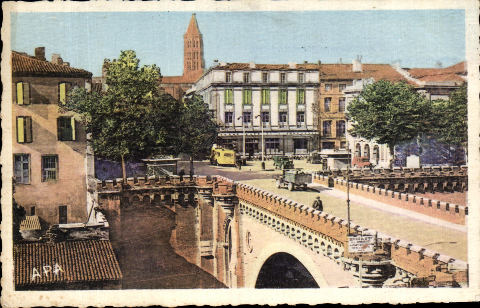 CPA Montauban the Bridge of the Consuls Places Theater and Bell-tower St Jacques