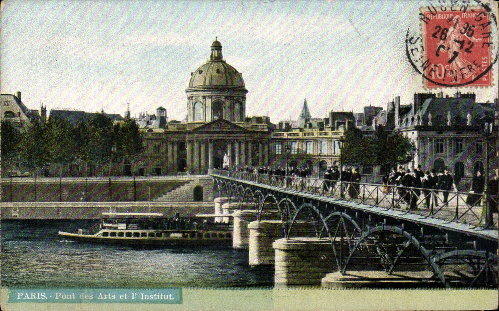 CPA Paris Bridge Of Arts And the Institute Barge