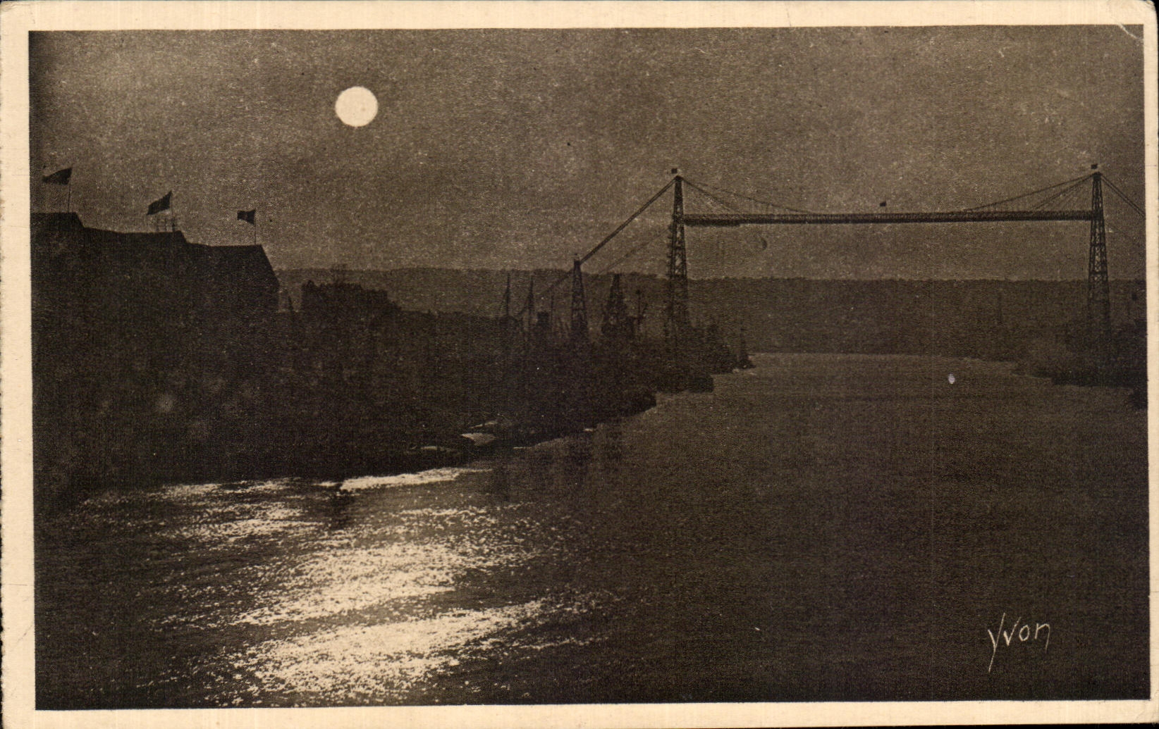 CPA Rouen the Transporter bridge with the moonlight