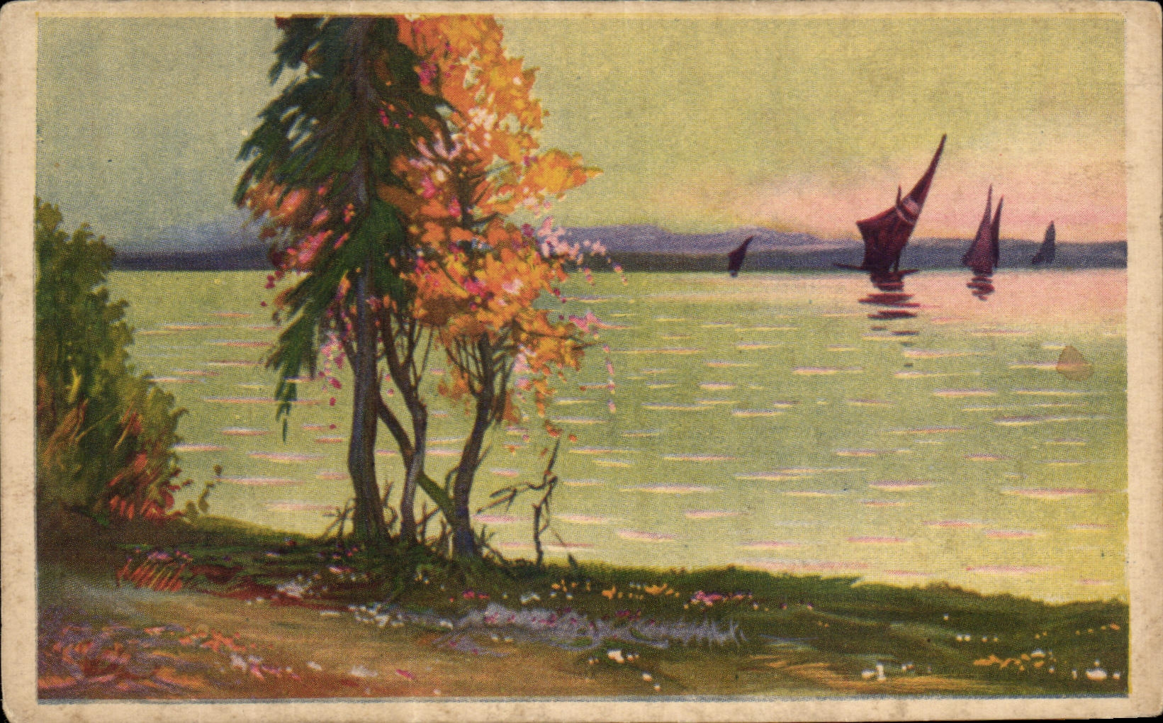 CPA Fantaisie Paysage Bateaux 