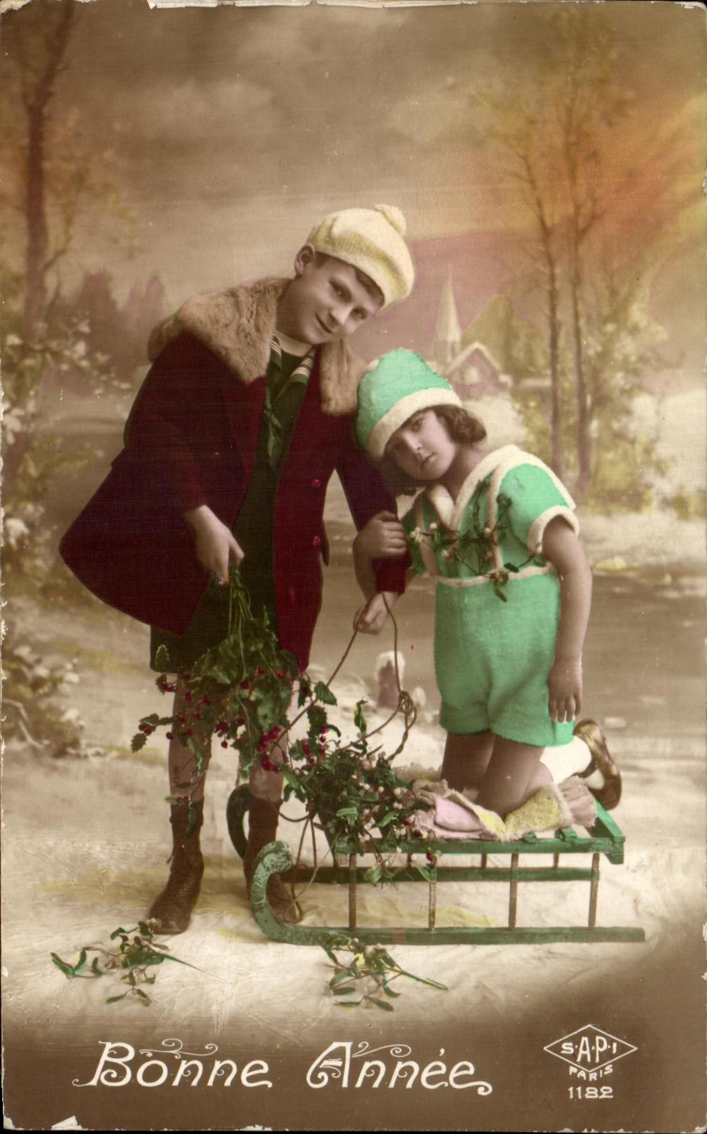 Trineo largo de los ninos de la fantasia de CPA