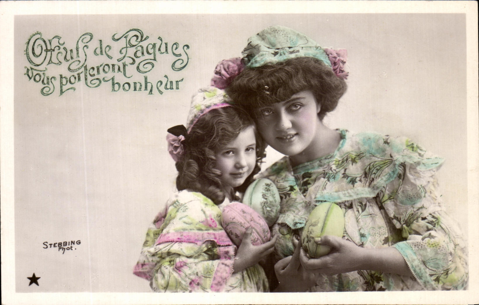 CPA Fantasy Woman and children Easter eggs