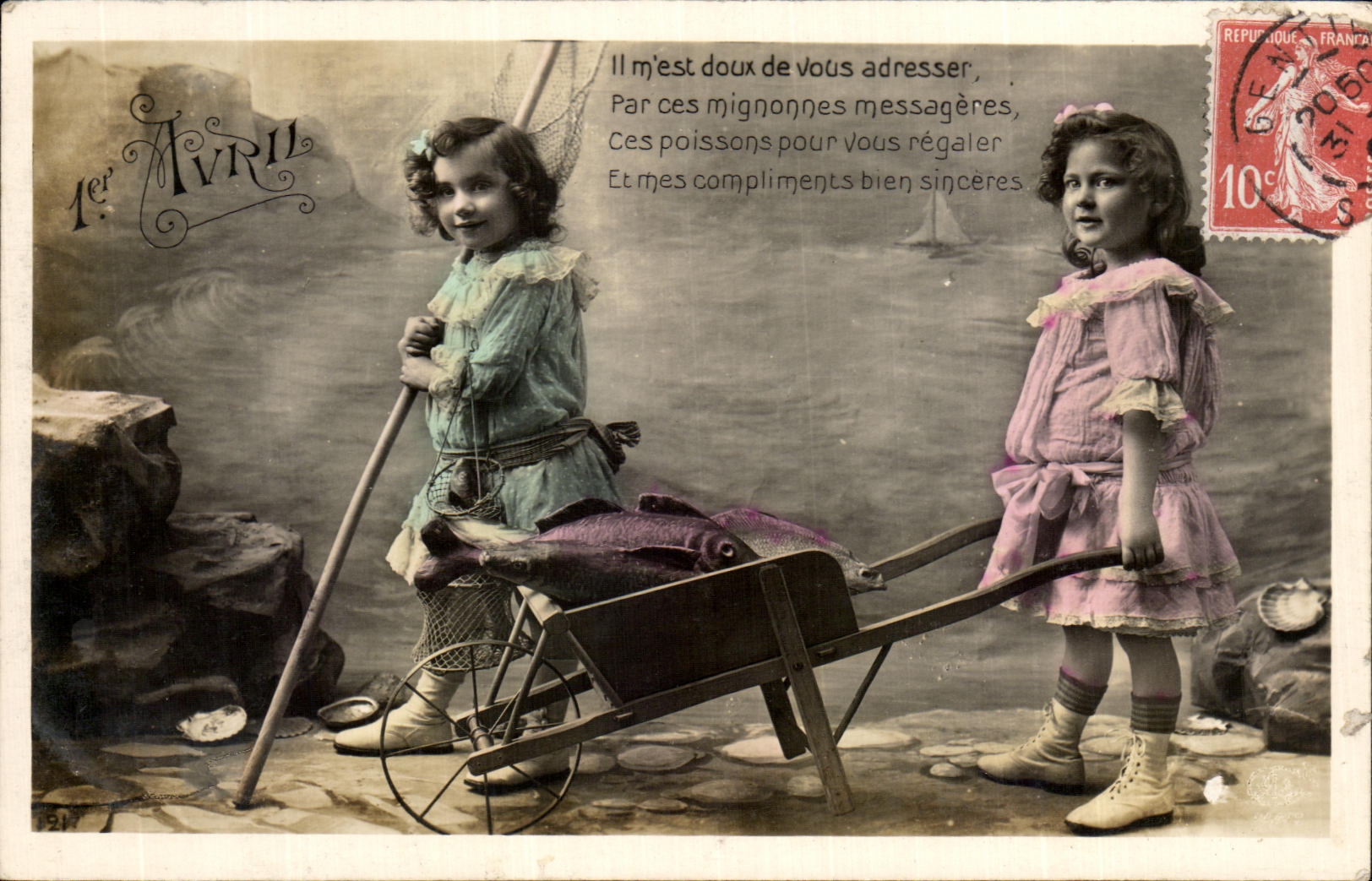 Carretilla de los ninos de la fantasia de CPA