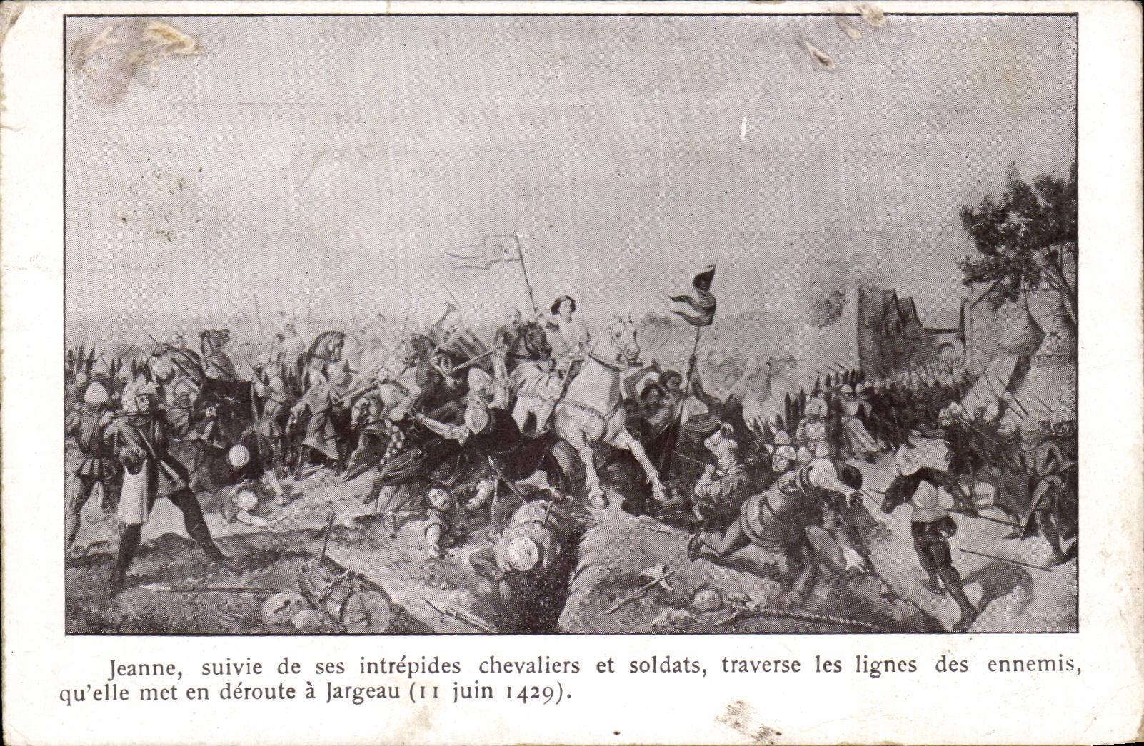 CPA Jeanne Suivie Of Her Intrepid chavaliers And Soldiers Crosses the Lines Of the Enemies That it Mer In Jargeau Rout