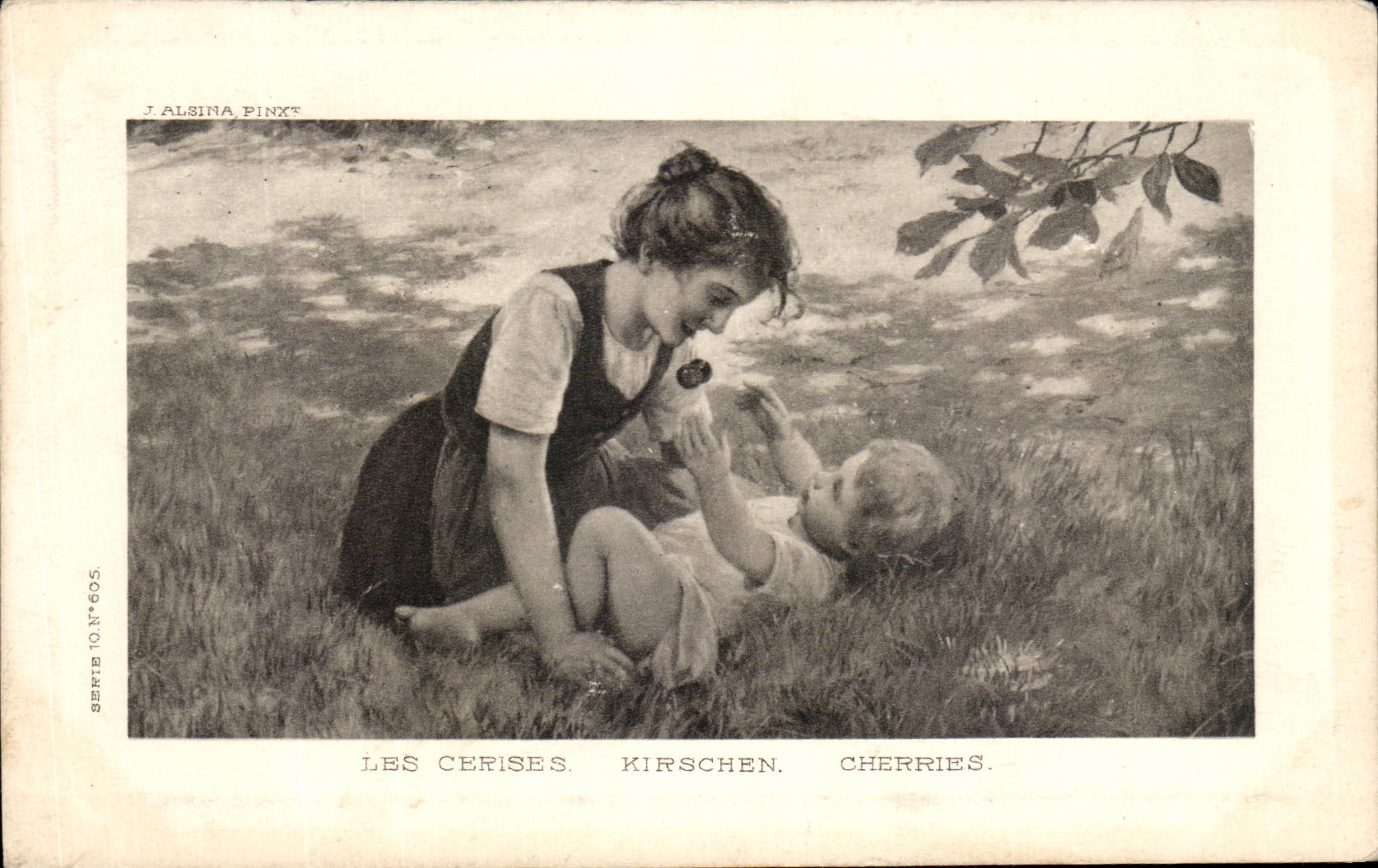 CPA Les cerises Enfant Femme 