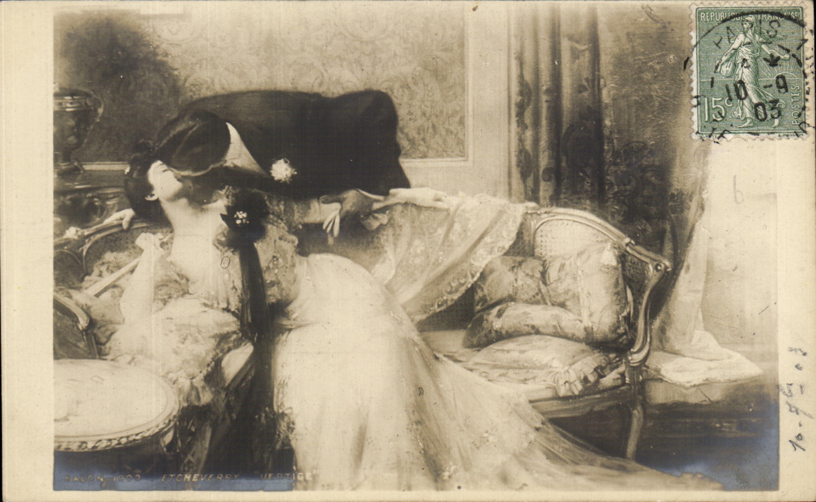 CPA Fantaisie Femme Etcheverry Vertige Baiser