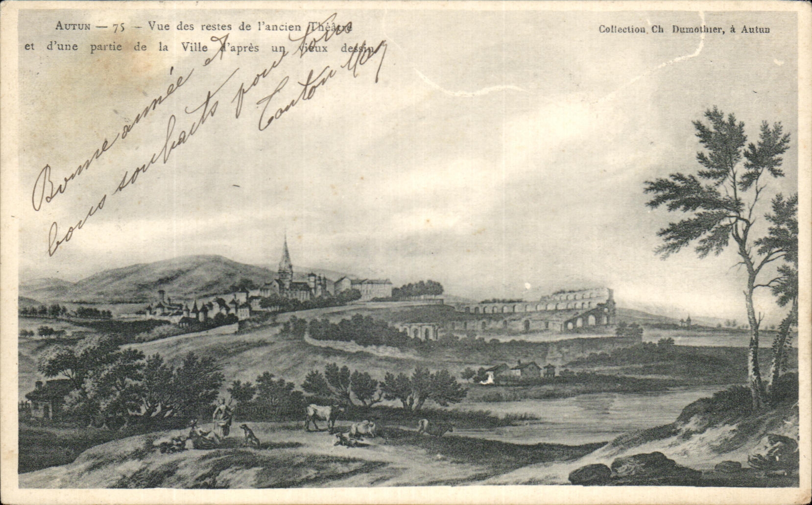 CPA Autun Seen of the remainders of the old theater and a fatherland of the City according to an old drawing