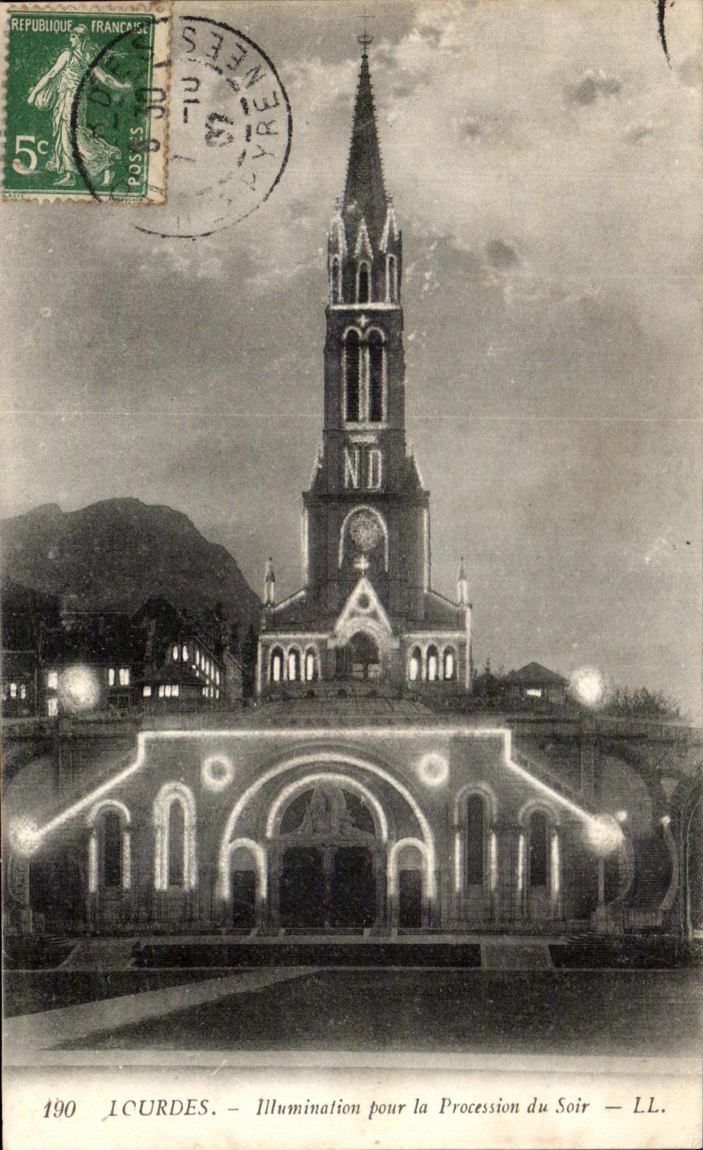 CPA Lourdes illumination for the procession of the evening