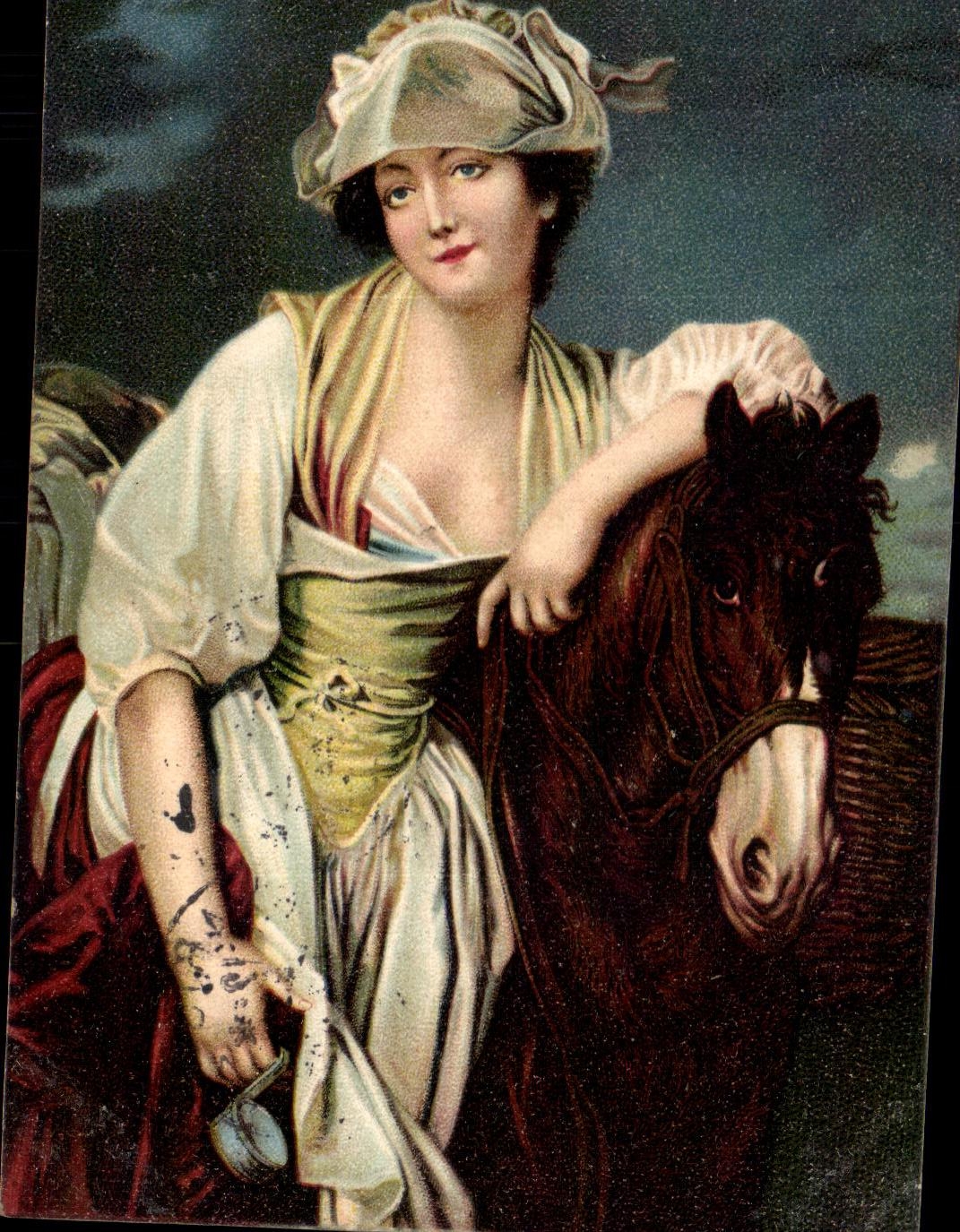 CPA Fantaisie Greuze Musee du Louvre Paris La laitiere Cheval