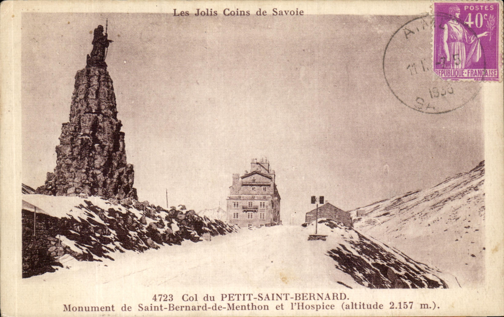 CPA Pretty Corners of Savoy Collar of the Small Saint Bernard Monument of Saint Bernard de Menthon and the Old people's home