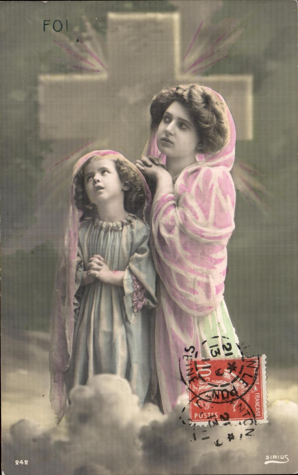 Cruz del nino y de la mujer de la fantasia de CPA