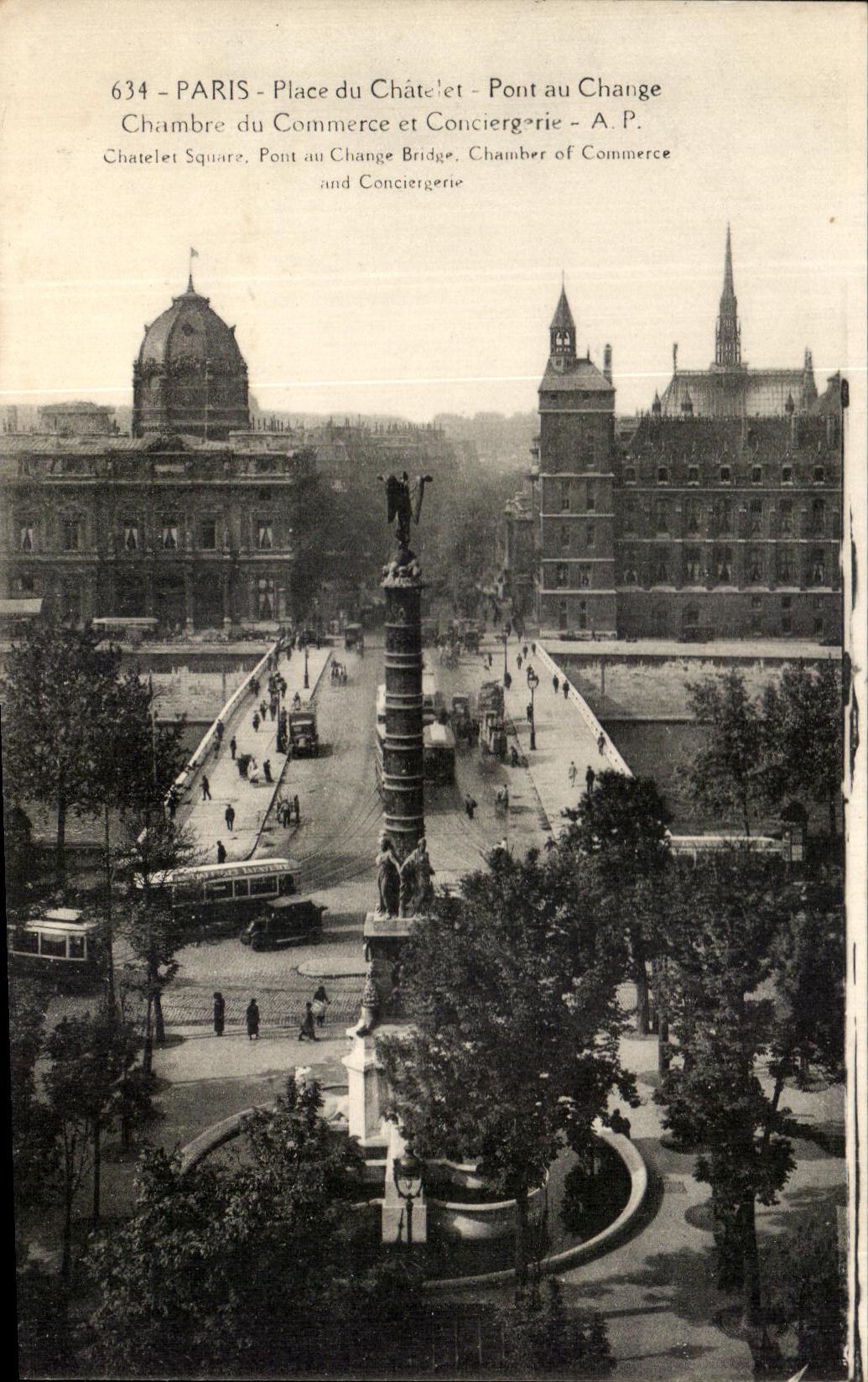 CPA Paris Place Du Chatelet Pont Au change Chambre Du Commerce Et Conciergerie