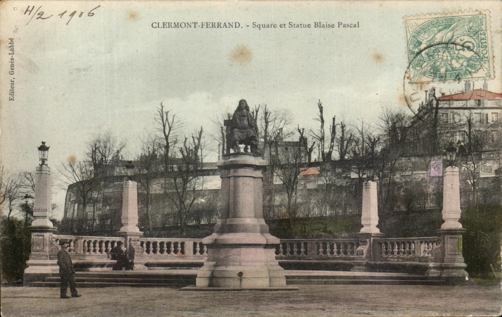 CPA Clermont Ferrand Public garden and Statue Blaise Pascal