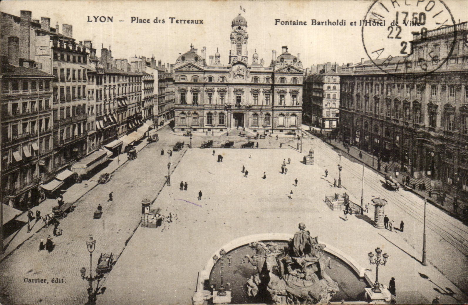 CPA Lyon Places Composts Bartholdi Fountain and the Town hall