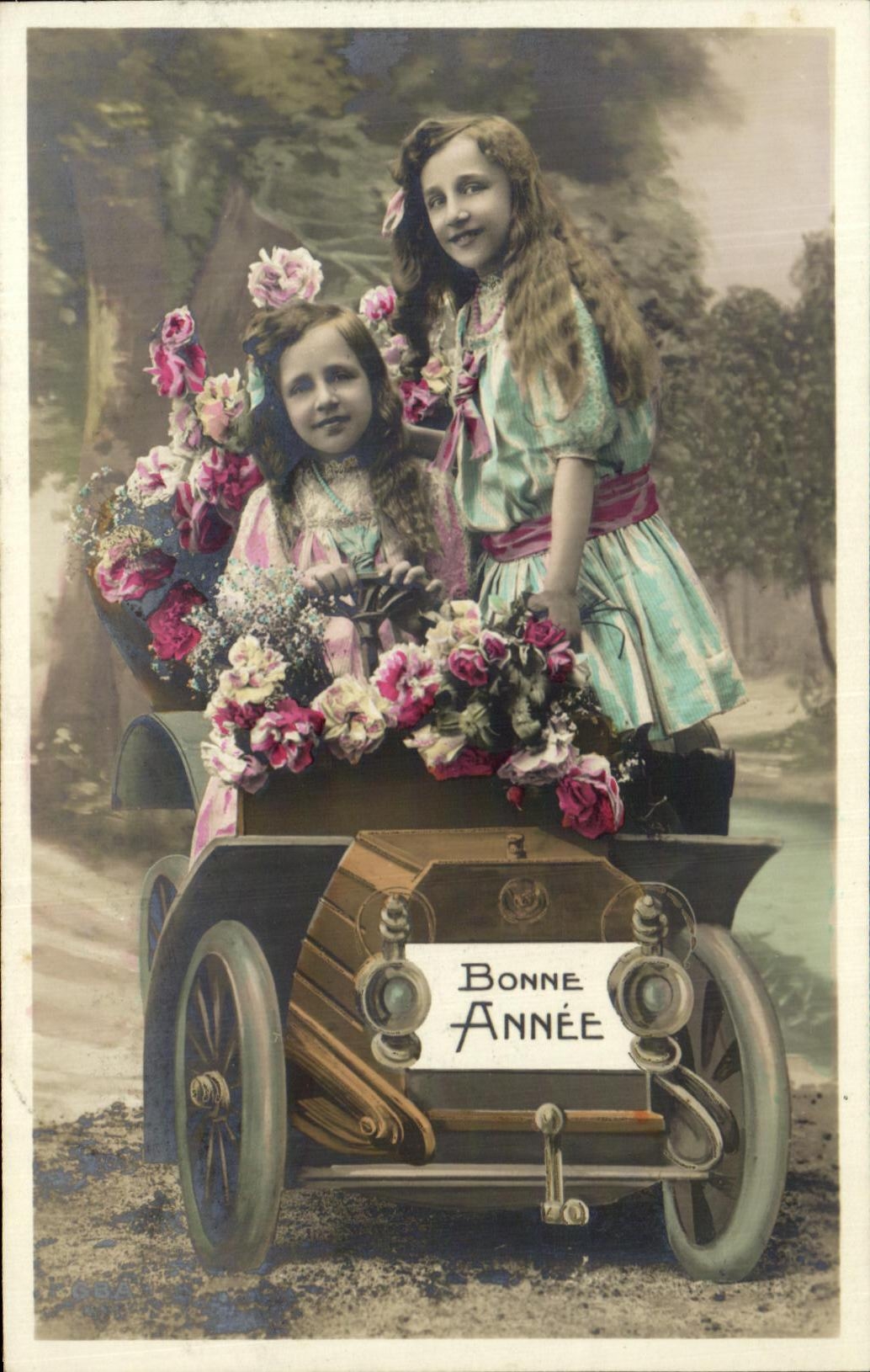 Feliz Ano Nuevo de los ninos de la fantasia del automovil CPA