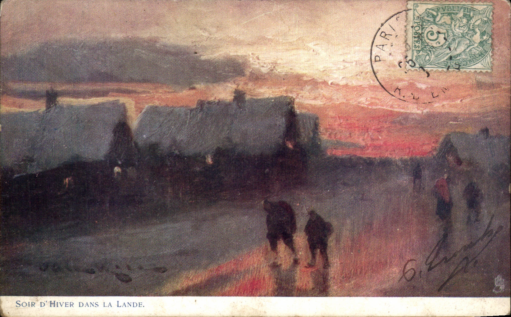 CPA Fantaisie Soir d'hiver dans la lande 