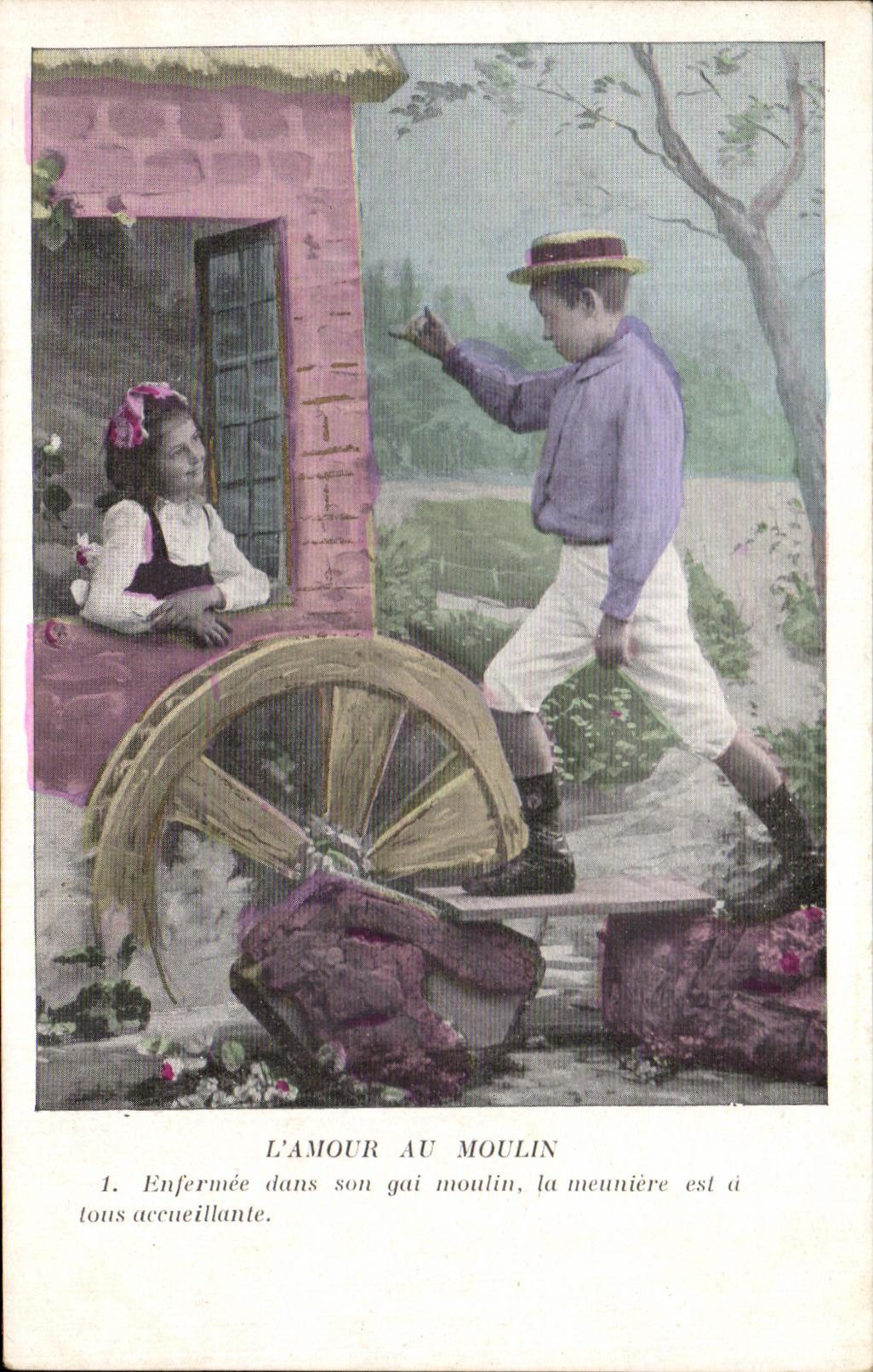 Amor de los ninos de la fantasia de CPA con el molino