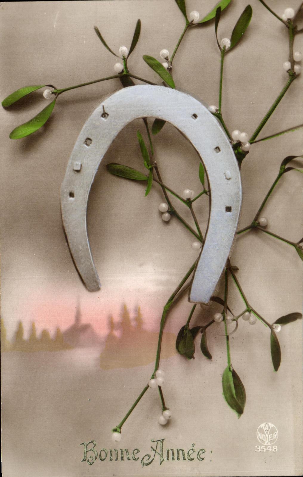 CPA Fantaisie Fleurs Fer a cheval