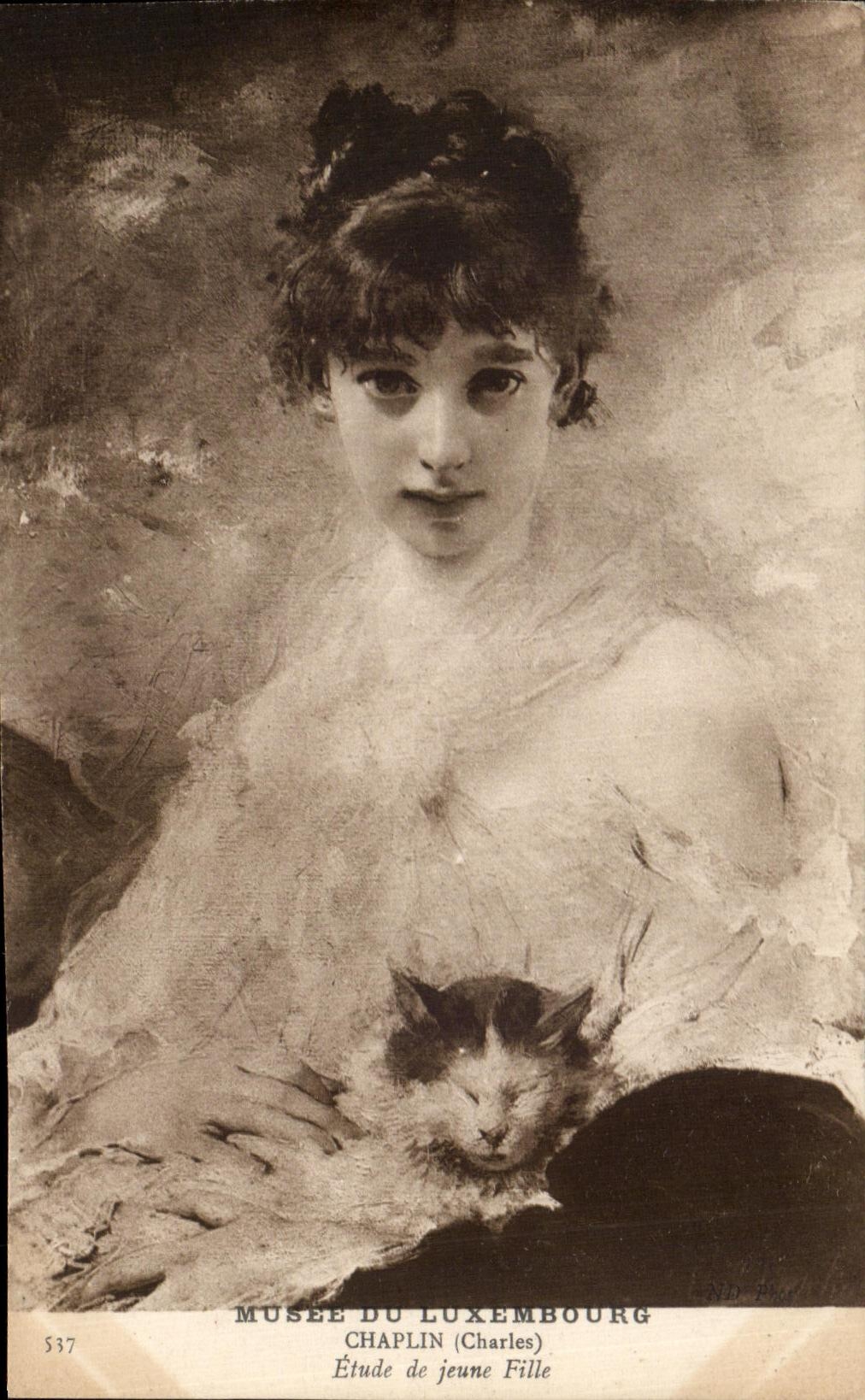 CPA Musee du Luxembourg Chaplin Etude de jeune fille Chat 
