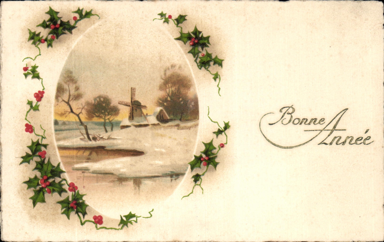 CPA Fantaisie Bonne Annee Moulin 