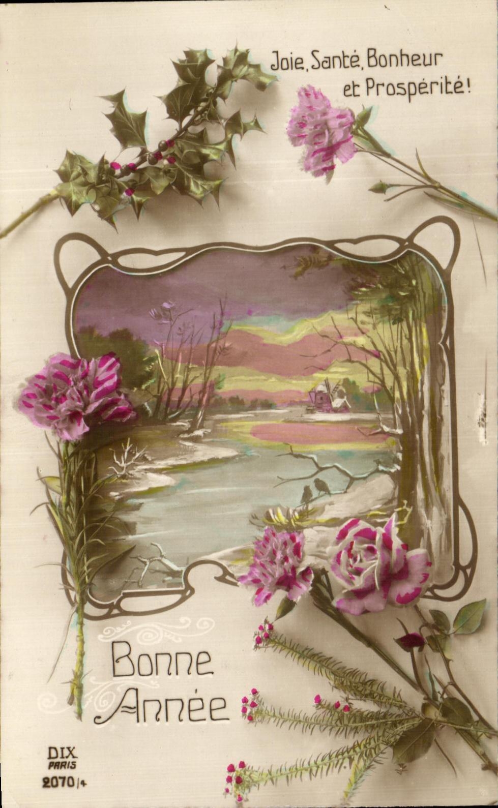 La fantasia de CPA florece Feliz Ano Nuevo