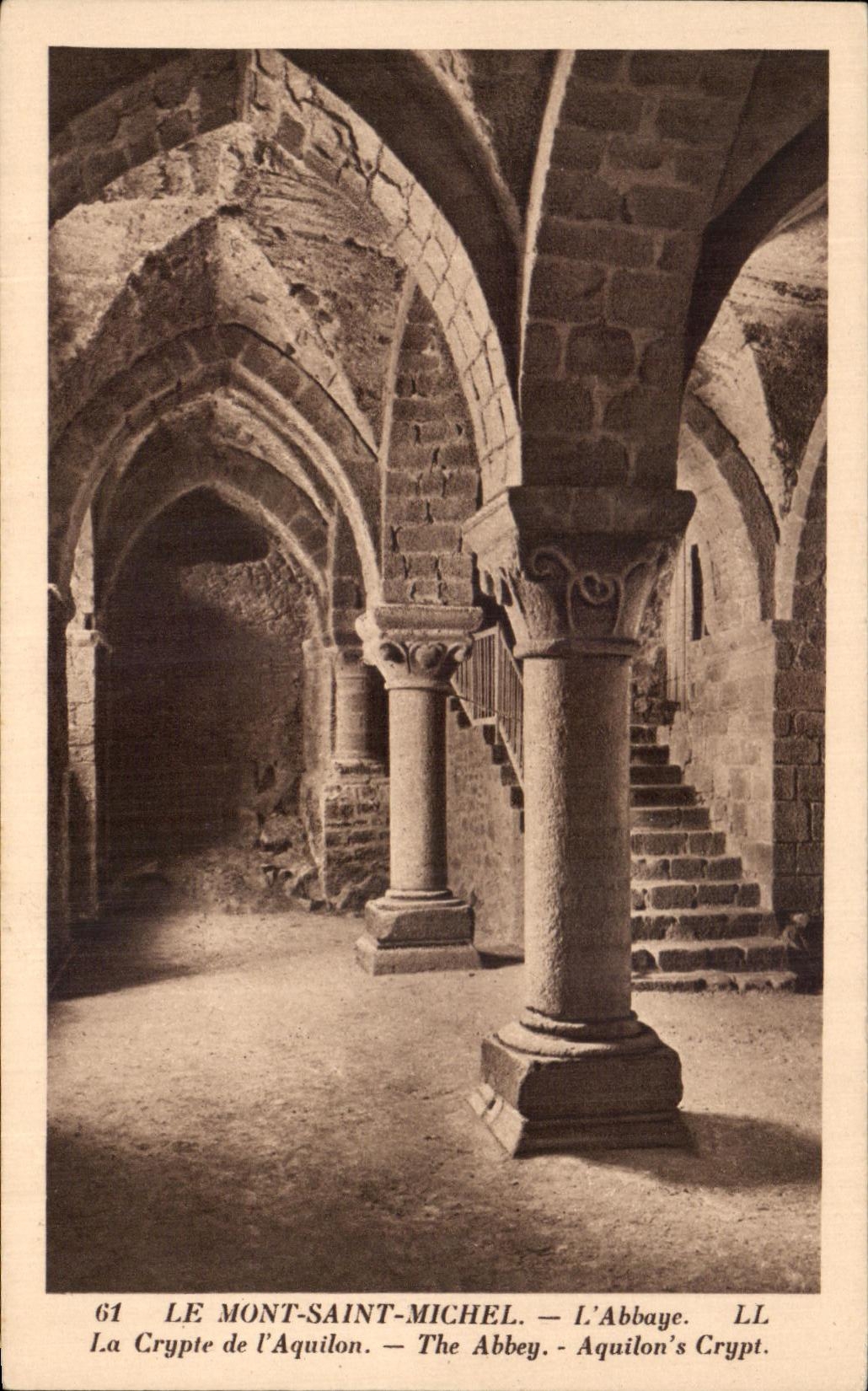 CPA Mont Saint Michel the Abbey the Crypt of the North wind