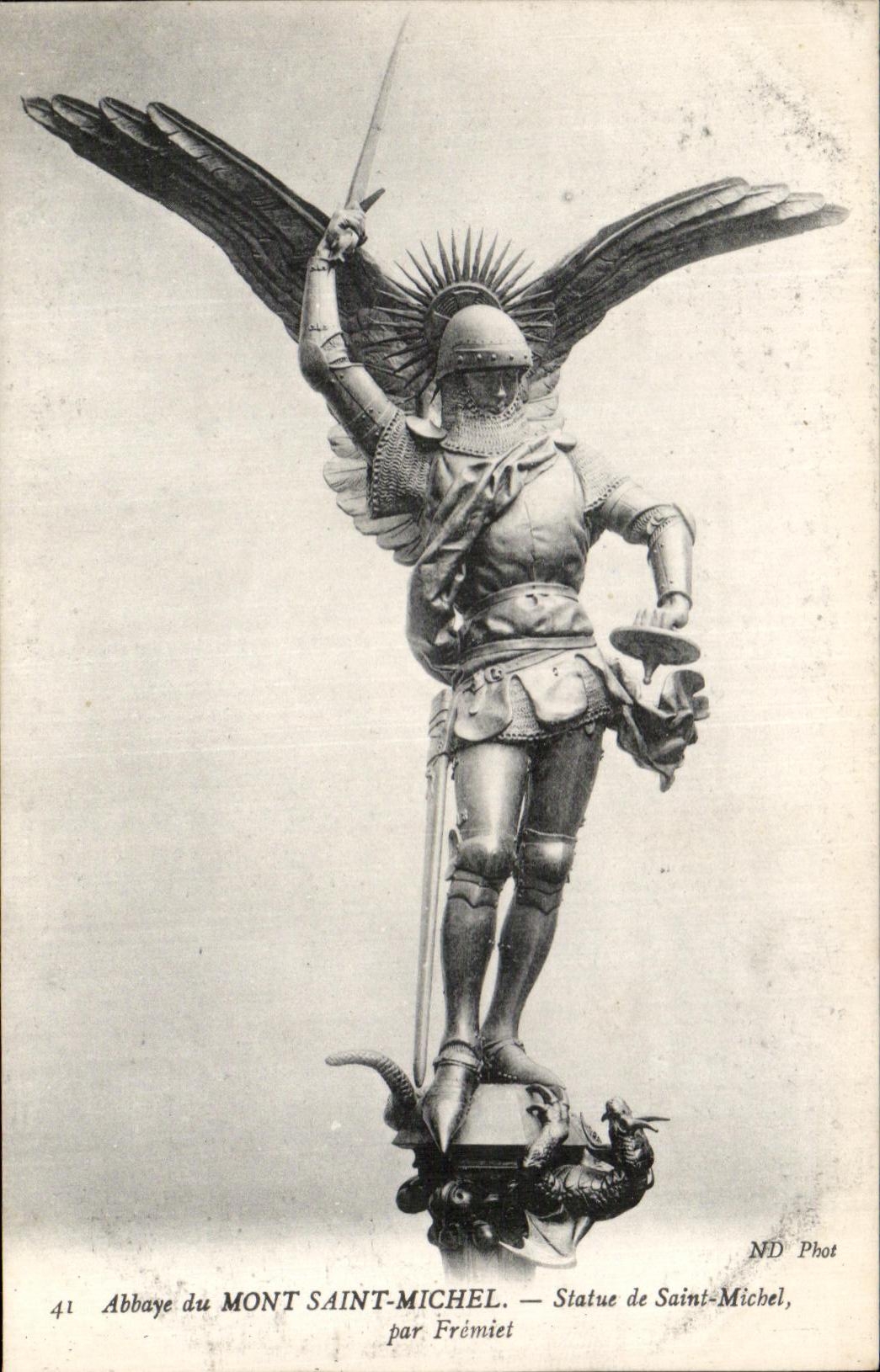 CPA the Mount St Michel Abbey of Statue of Michel Saint by Fremiet