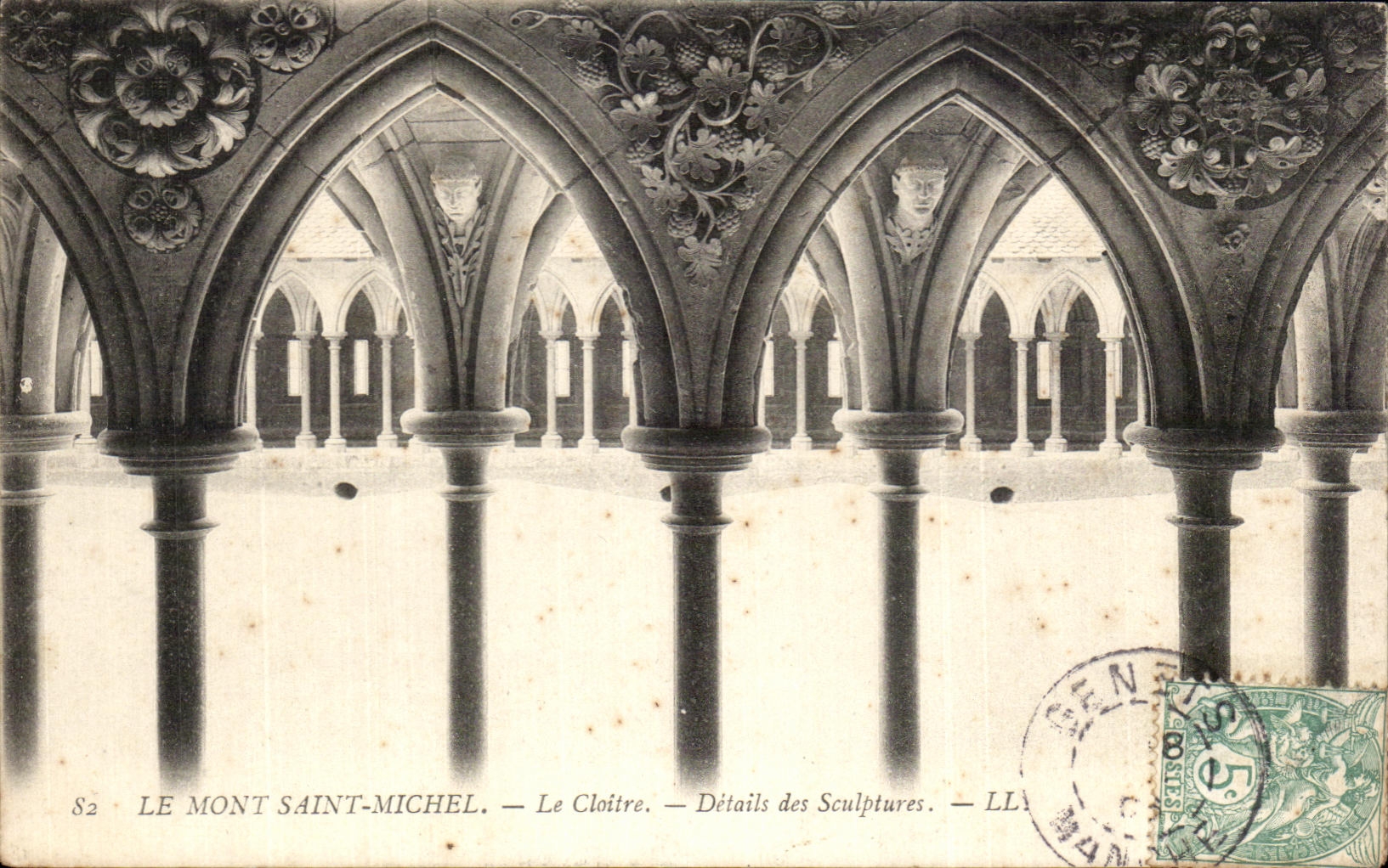 CPA Mont Saint Michel the Cloister Details of the Sculptures