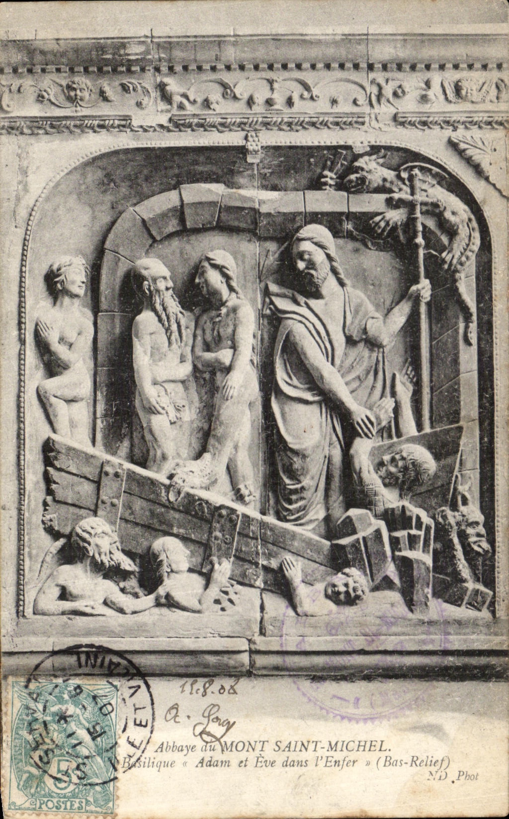 CPA Abbey of Mont Saint Michel the Basilica Adam and Eve in I' Enfer